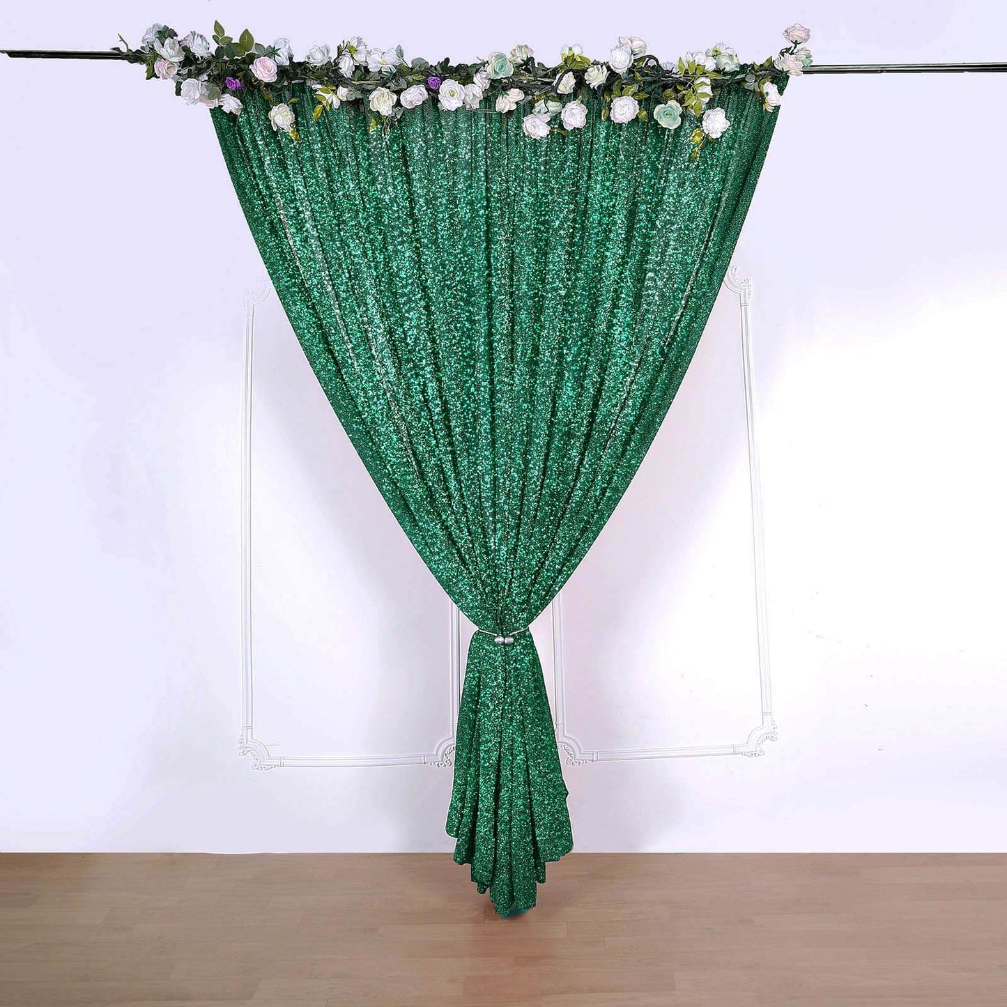 20ftx10ft Hunter Emerald Green Metallic Shimmer Tinsel Event Curtain Drapes, Backdrop Event Panel