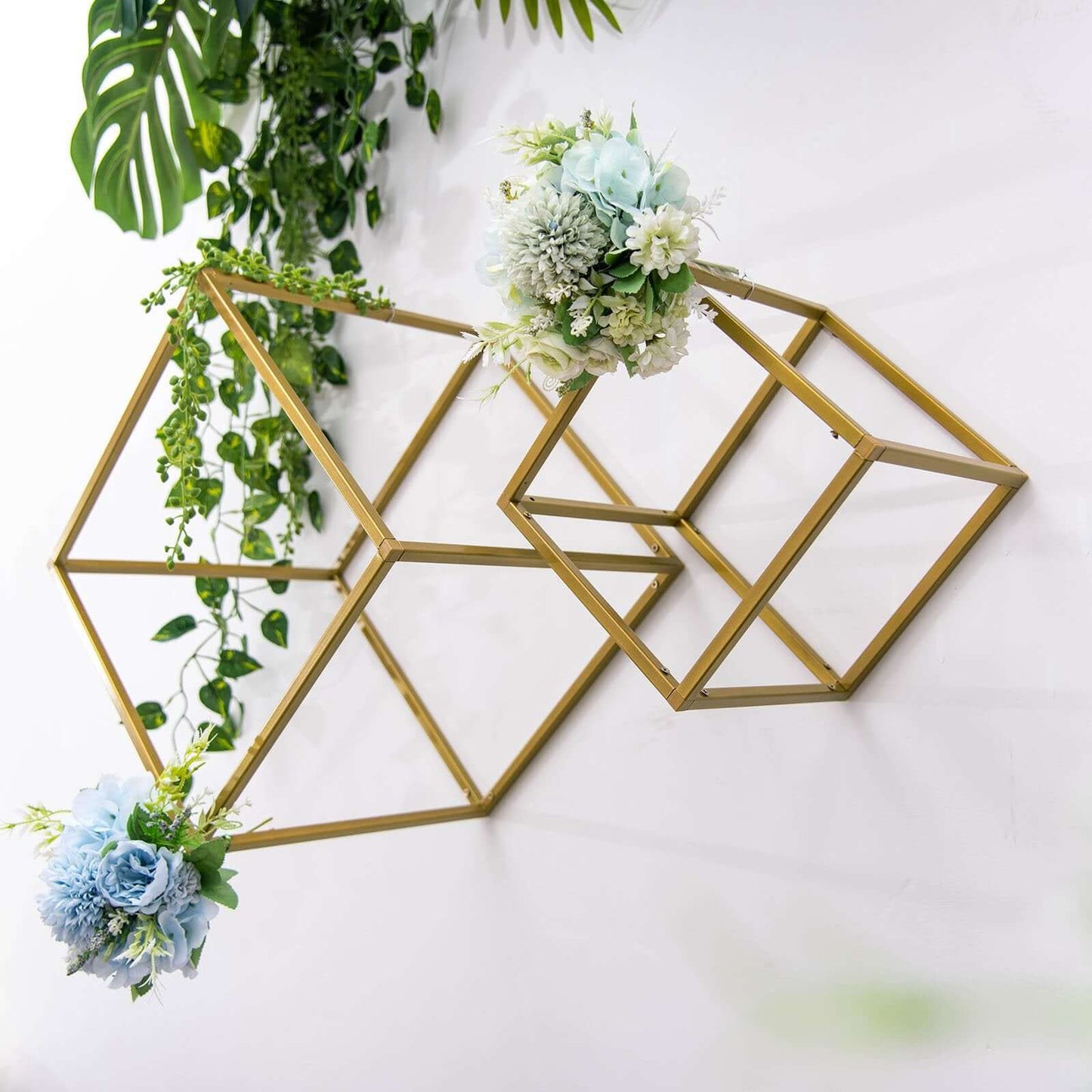 2-Pack Metal Flower Stands Gold Geometric Wedding Centerpieces Square Frame - Compact Design 8"