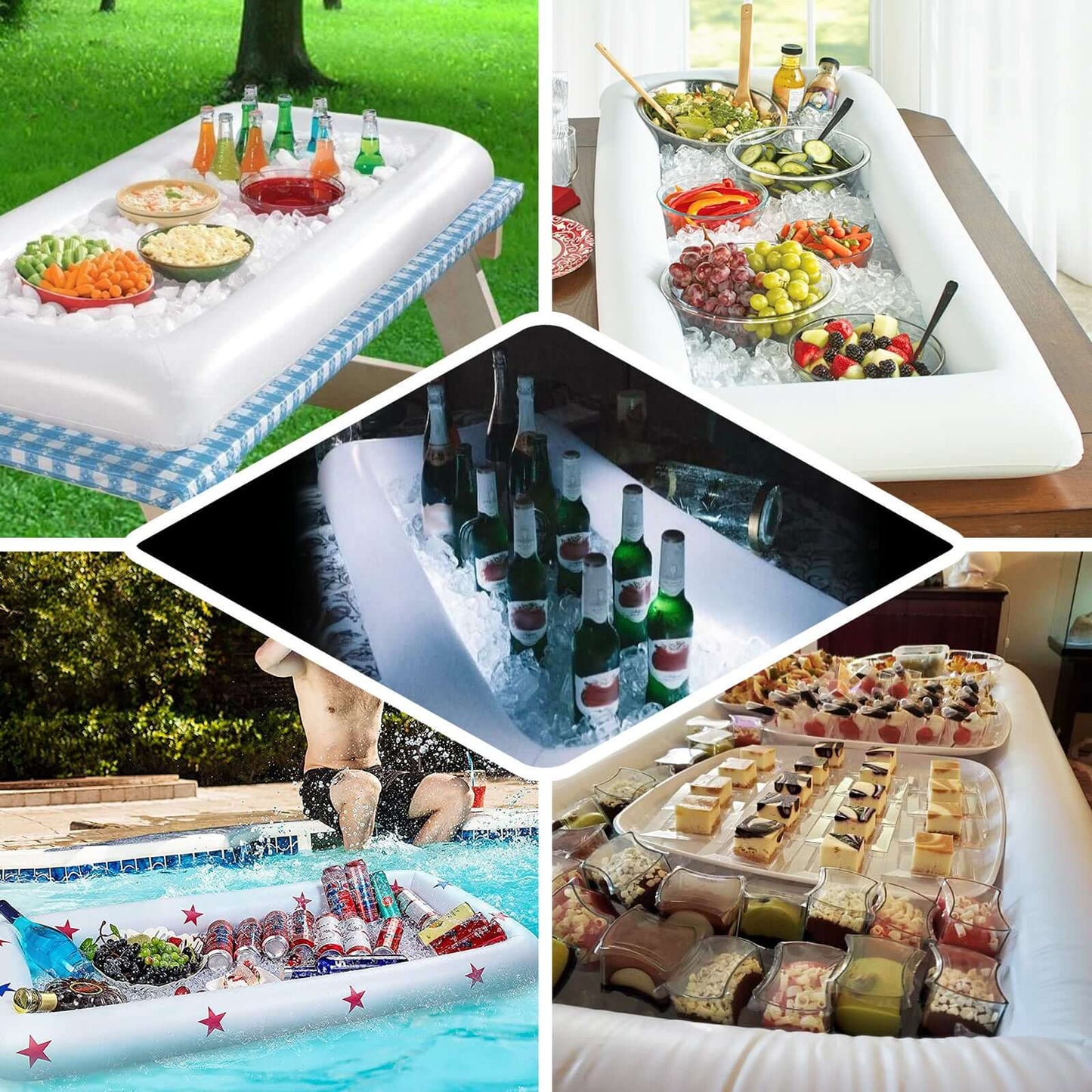 2-Pack Inflatable Ice Coolers with Drain Plug - Buffet Serving Bars for Pool Parties and BBQs 50"x24"