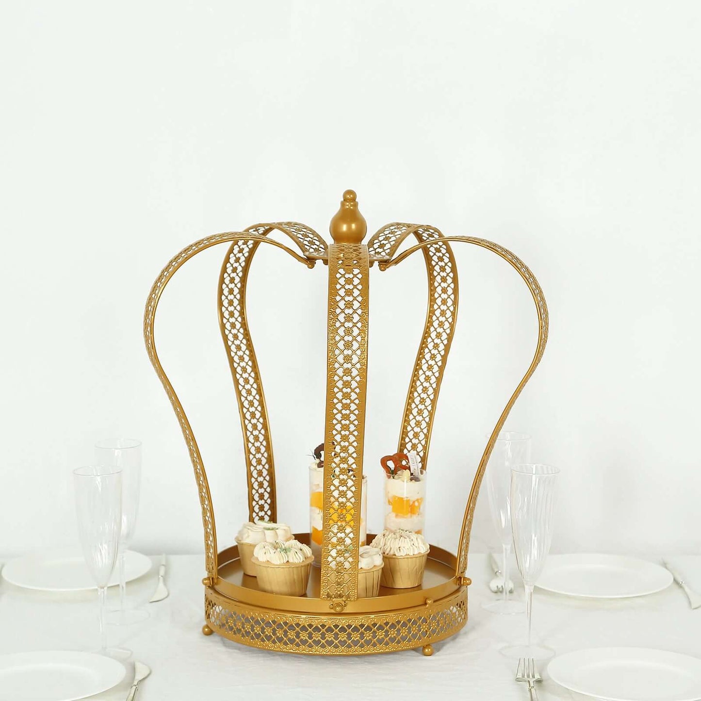 Metal Wedding Cupcake Stand Gold Princess Crown Style - Stunning Dessert Display Holder Centerpiece for Upscale Weddings & Special Occasions 19"