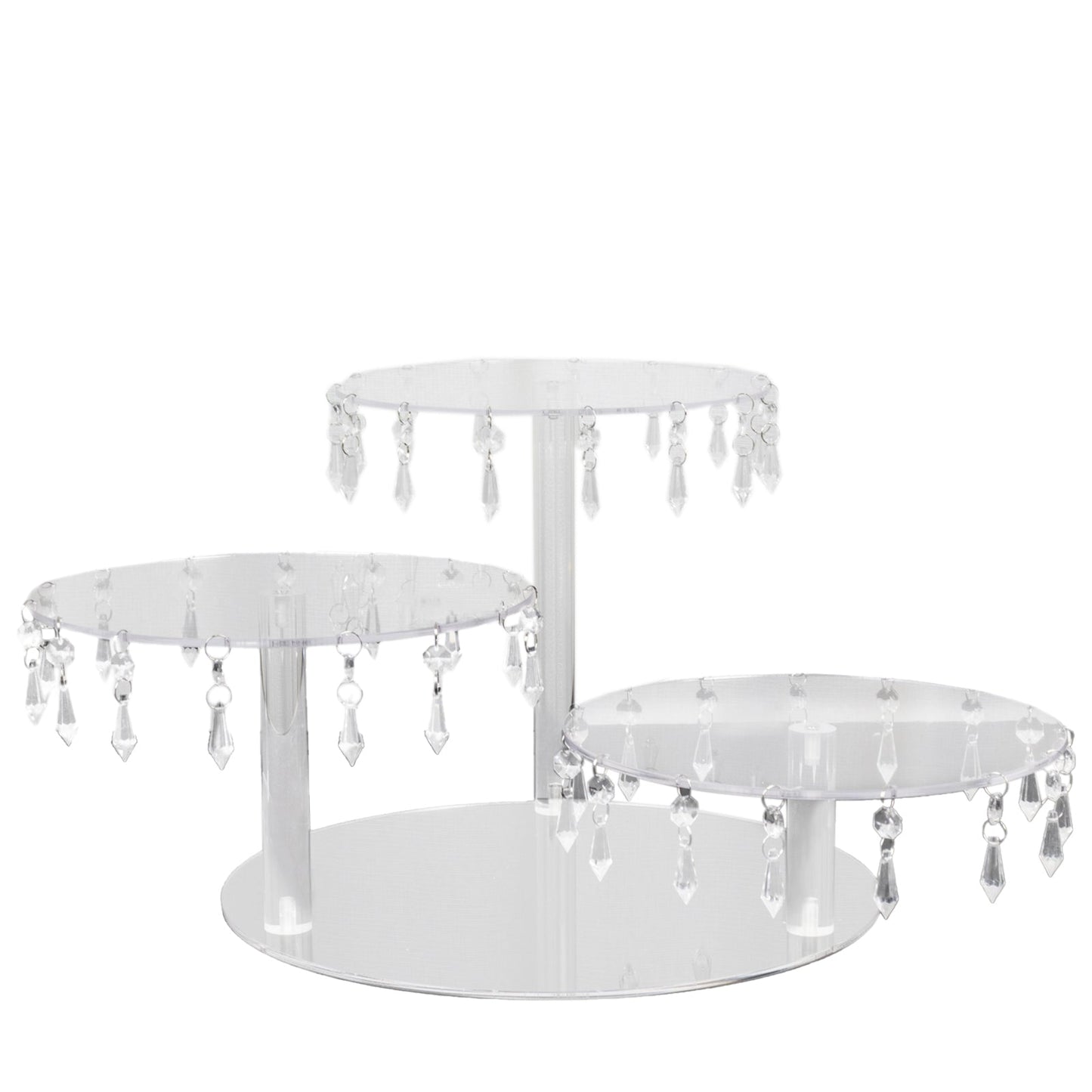3-Tier Acrylic Cake Stand Clear with Hanging Crystal Pendants â€“ Dessert Display for Weddings & Parties
