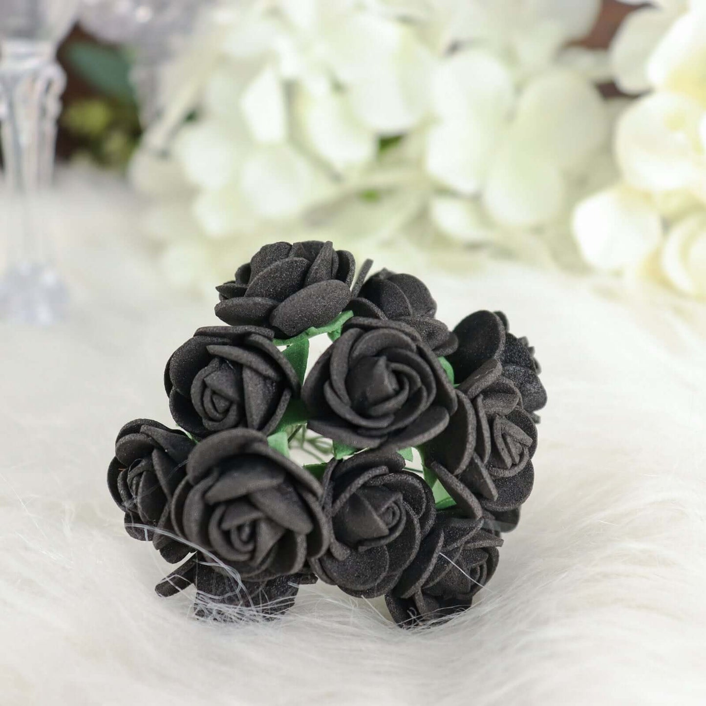 48 Roses 1" Black Real Touch Artificial DIY Foam Rose Flowers With Stem, Craft Rose Buds
