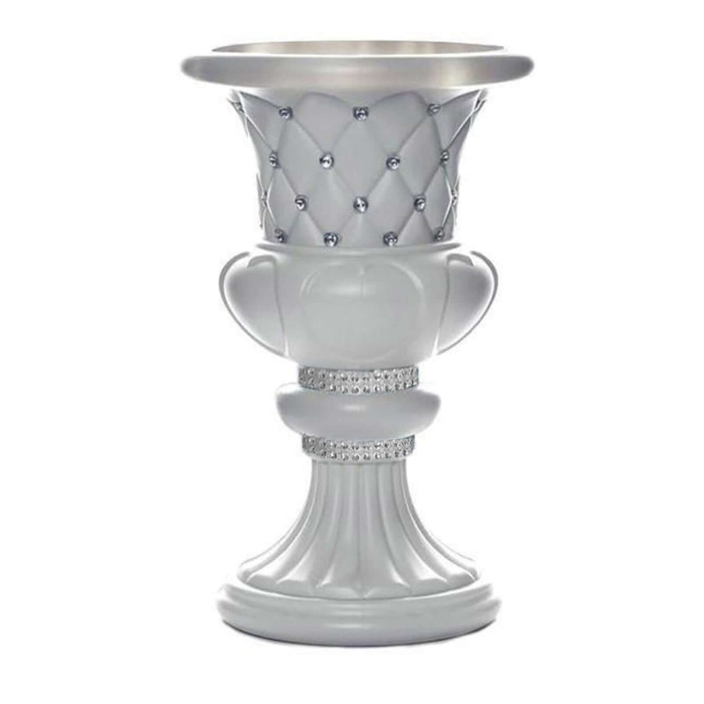 2 Pack White Crystal Beaded Italian Inspired Pedestal Stand Flower Plant Pillar With 10mm Crystal Studs - 18" Tall PVC