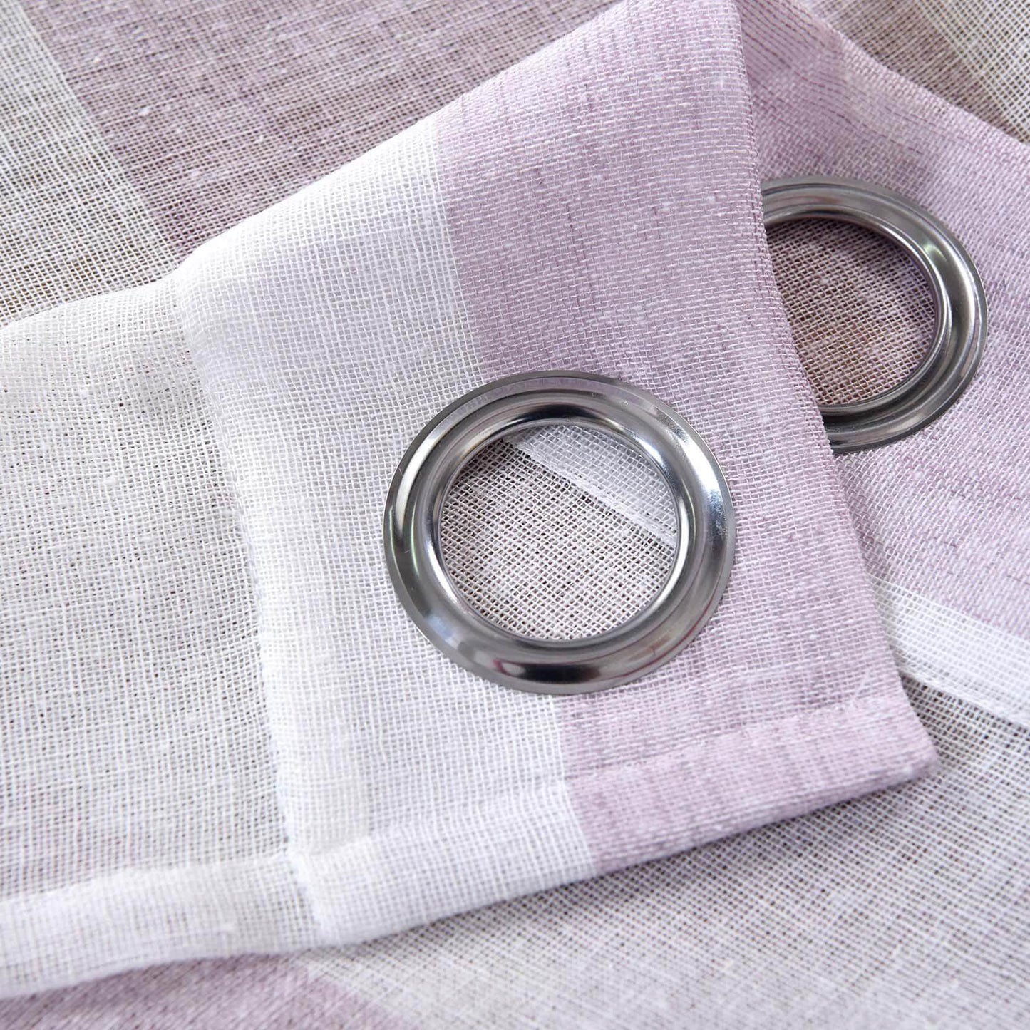 2 Pack White Lavender Lilac Cabana Print Faux Linen Curtain Panels With Chrome Grommet - 52"x84"