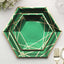 25-Pack Paper 7" Hexagon Dessert Plates in Hunter Emerald Green with Gold Geometric Lines & Rim - Stylish Disposable Geometric 300GSM Appetizer Salad Plates