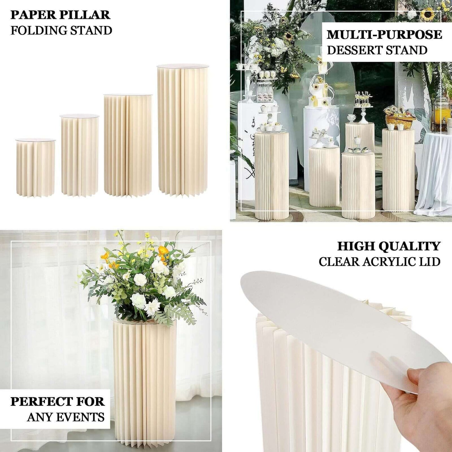 40" Ivory Cylinder Display Column Stand, Pillar Pedestal Stand With Top Plate