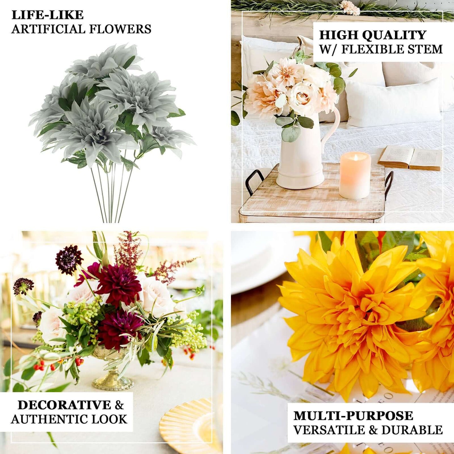 2 Bouquets 20" Terracotta Artificial Silk Dahlia Flower Spray Bushes