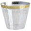 25-Pack Plastic Party Cups Clear Crystal with Gold Rim - Stylish Short Disposable Glasses 9oz
