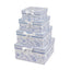 Set of 4 Cardstock Square Nesting Gift Boxes White Blue French Toile Design - Decorative Heavy Duty Stackable Keepsake Boxes With Lids for Presents Storage & Pedestal Stand 6",7",8",9"