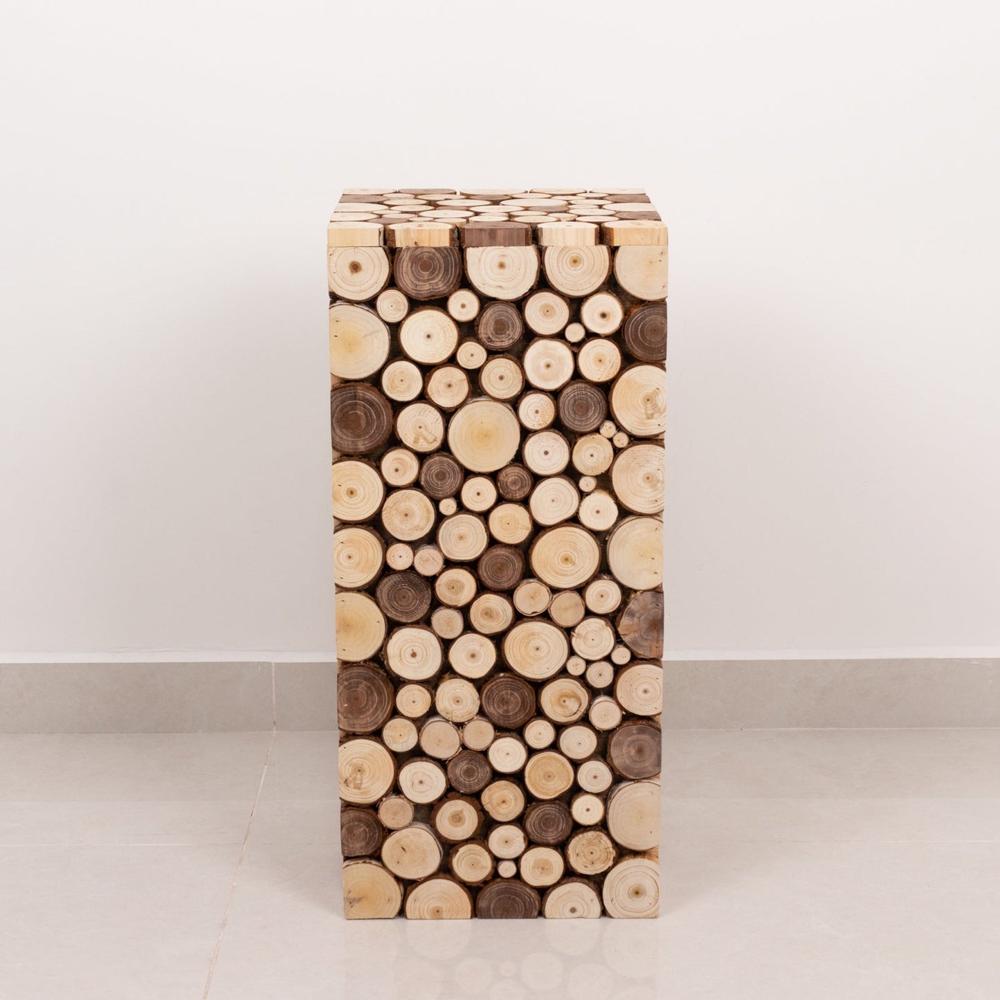 24" Natural Wooden Slices Pillar Prop Pedestal Stand, Rustic Farmhouse Wood Riser Rectangular Plant Stand