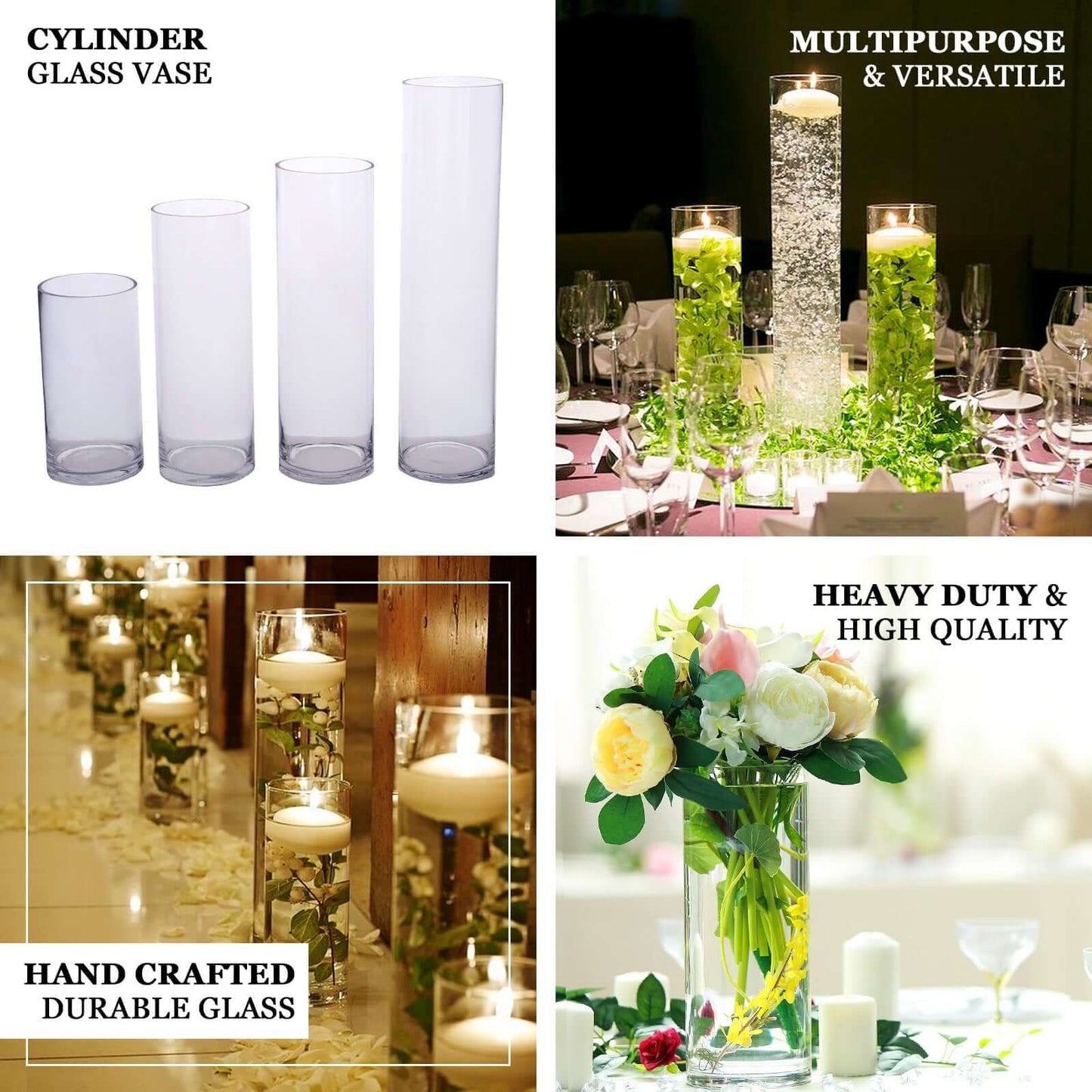 2-Pack Glass Flower Vases Cylinder Design Heavy Duty Clear - Stylish Centerpieces for Weddings 40"