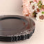 10-Pack Plastic 8" Round Dessert Plates in Black with Silver Leaf Embossed Rim - Disposable Vintage Baroque Style Salad Plates