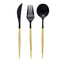 24-Pack Plastic Flatware Set in Black with Gold Handle - Heavy Duty Disposable Modern Silverware 8"