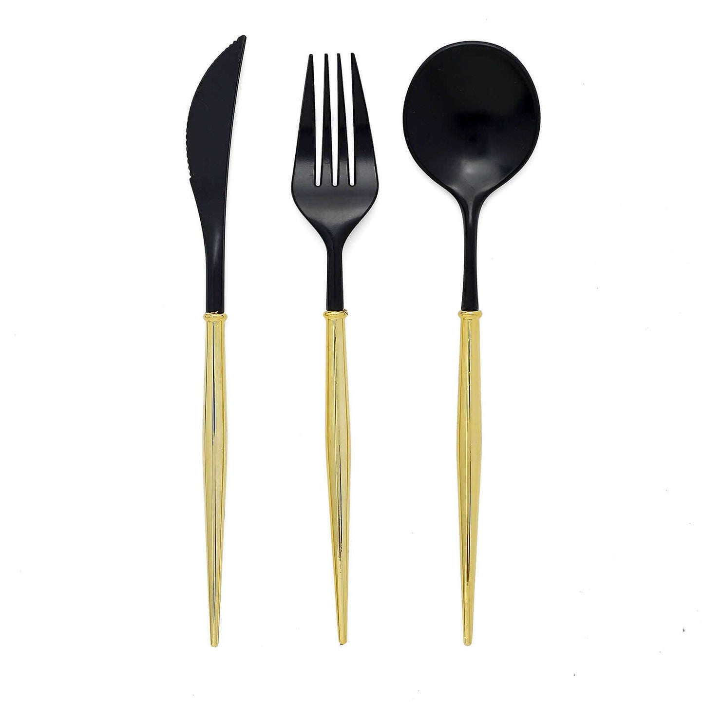 24-Pack Plastic Flatware Set in Black with Gold Handle - Heavy Duty Disposable Modern Silverware 8"