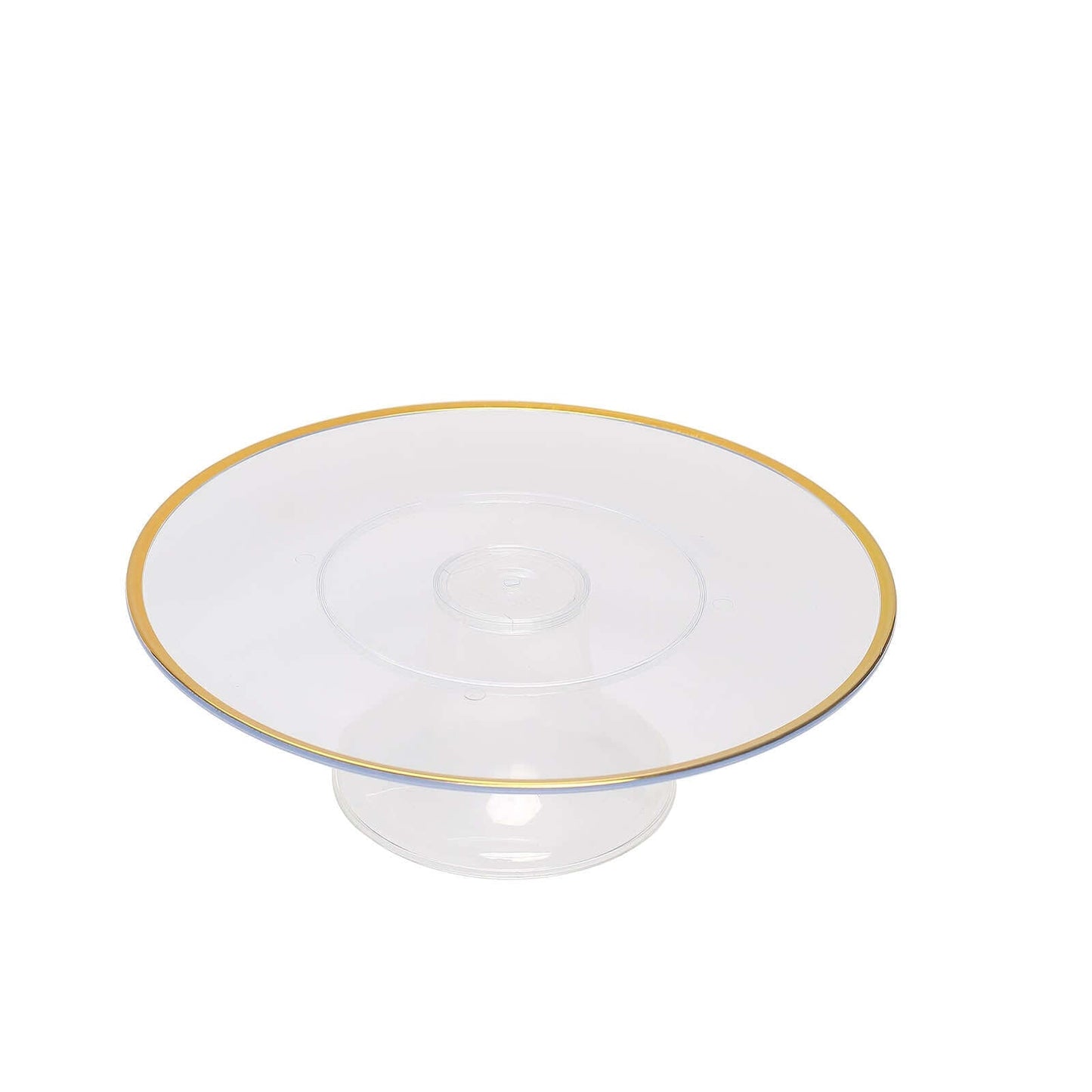 2-Pack Plastic Pedestal Cake Stands 12"Clear with Gold Rim - Classy Reusable Cupcake Dessert Display Riser for Home & Event Use