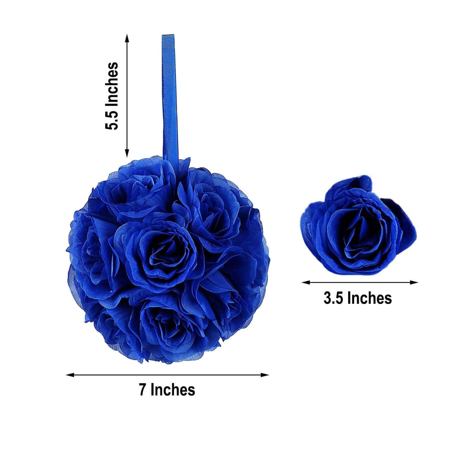 2 Pack 7" Royal Blue Artificial Silk Rose Kissing Ball, Faux Flower Ball