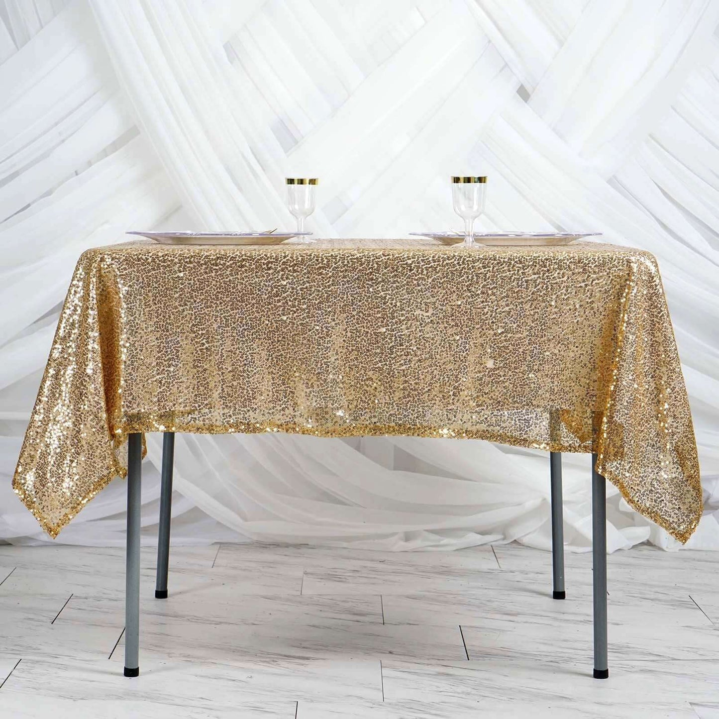 Sequin 60"x60" Table Overlay Square Tablecloth Gold - Luxe Wedding Table Topper