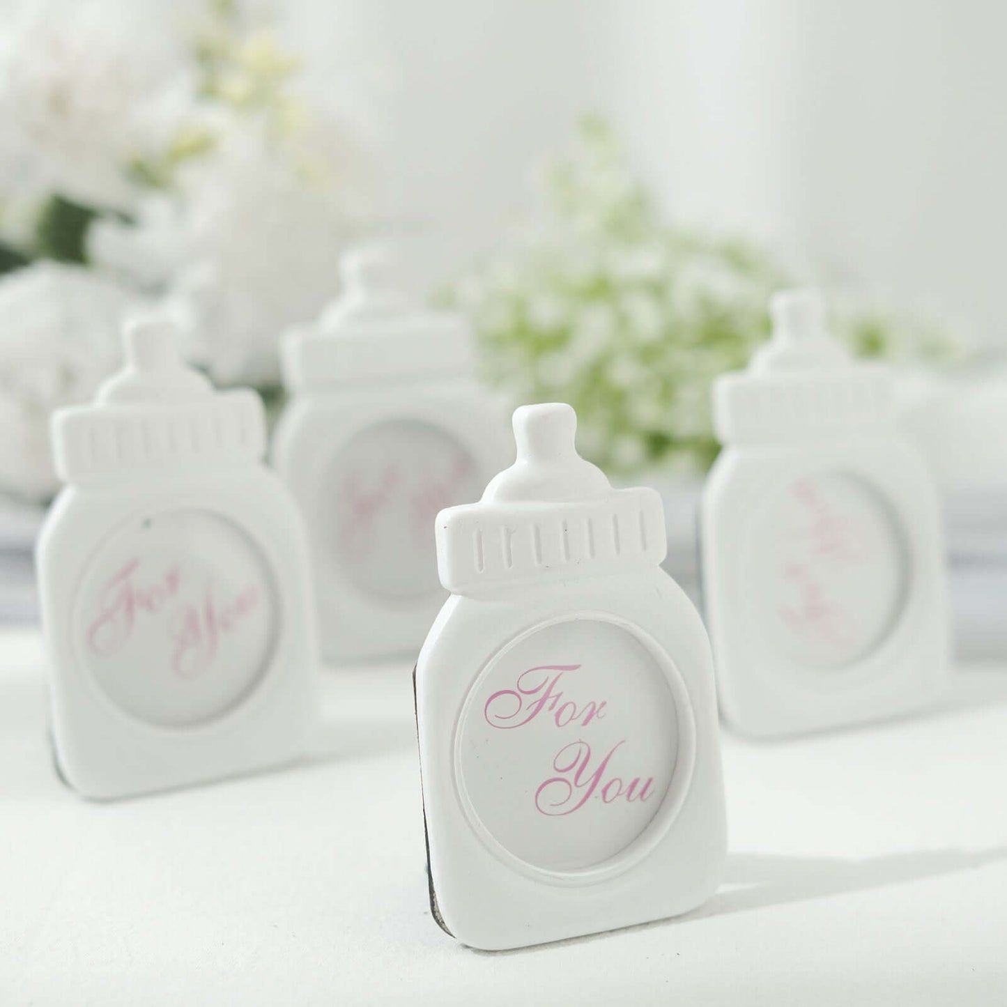 4 Pack White Resin 4" Baby Feeding Bottle Picture Frame Party Favors, Baby Shower Favors, Gender Reveal Party Gifts