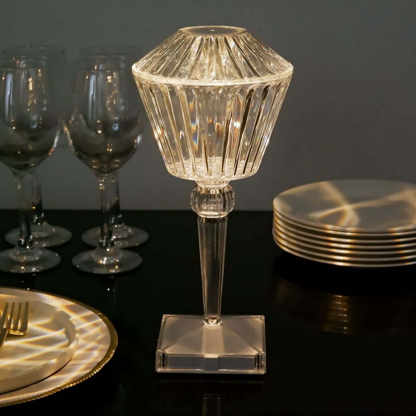 LED Acrylic Table Lamp Prism Design Color Changing - Rechargeable Cordless Touch Control Accent Light 10"