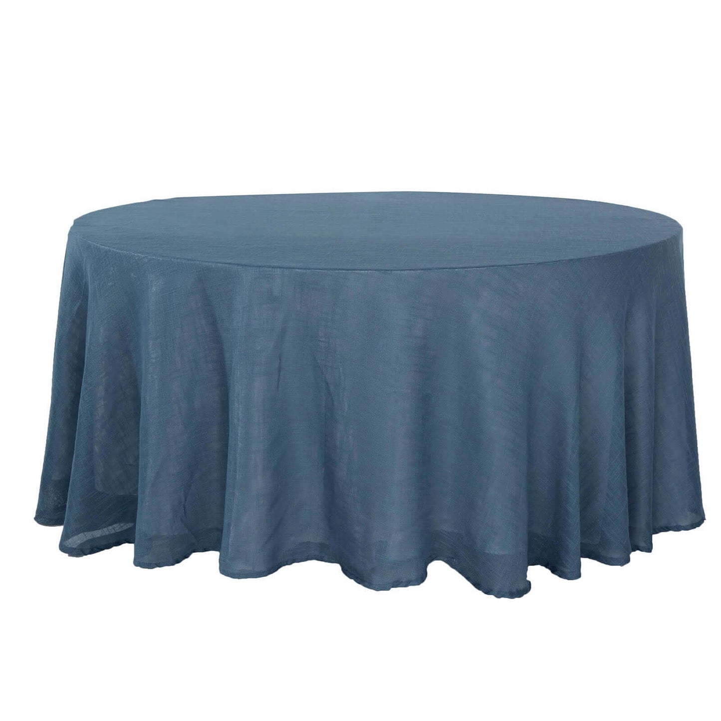 Faux Linen 120" Round Tablecloth Blue - Slubby Texture Wrinkle-Resistant Seamless Table Cover