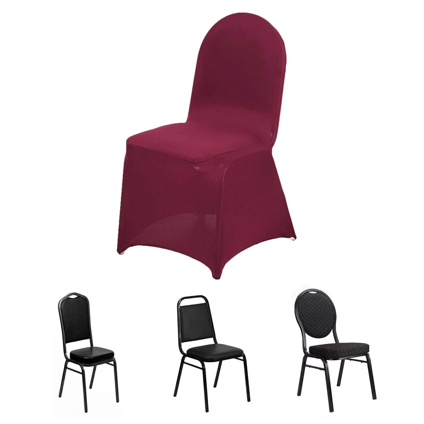 Spandex Chair Cover for Banquet Chairs Burgundy - Stretch 160GSM Fabric with Slip-On Slipcover