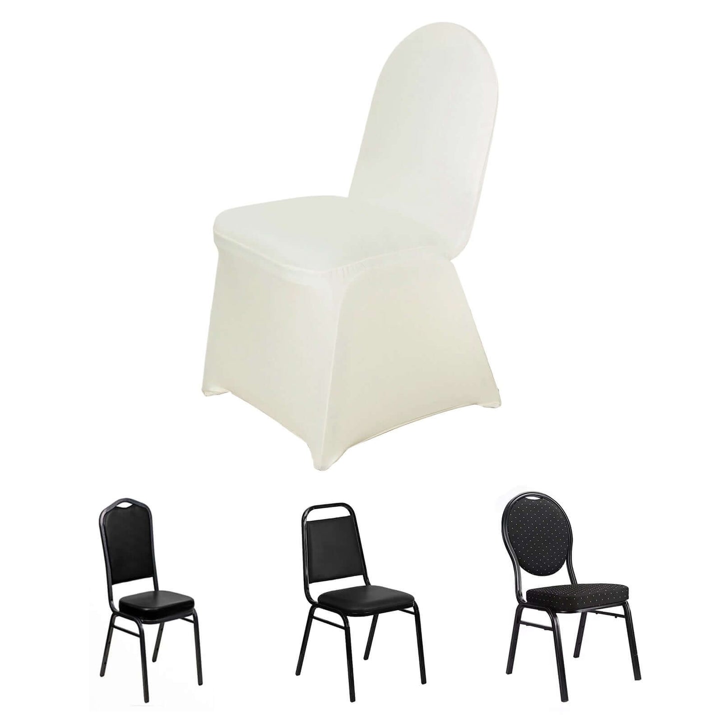 Spandex Chair Cover for Banquet Chairs Ivory - Stretch 160GSM Fabric with Slip-On Slipcover