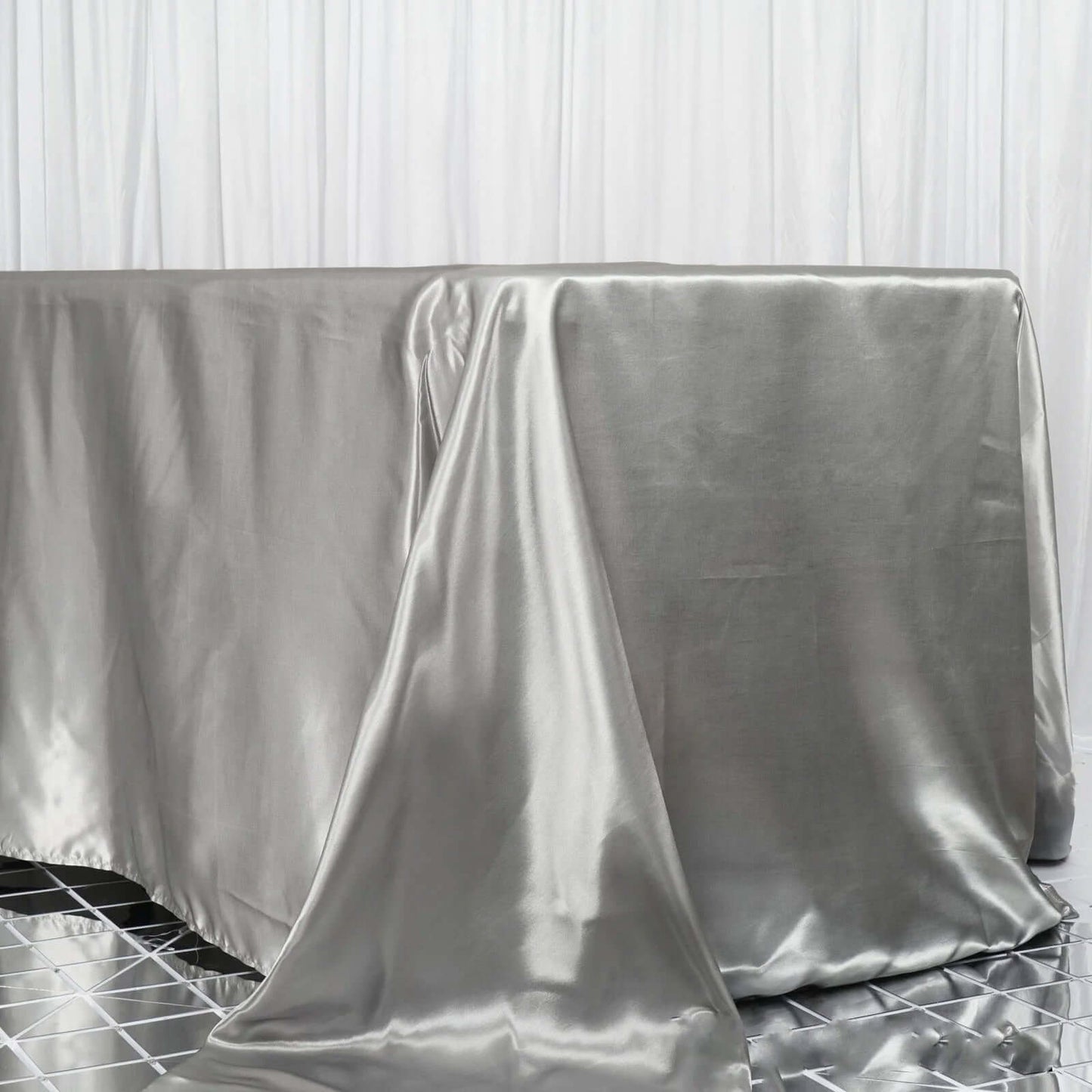 Satin Rectangular 90"x156" Tablecloth Silver - Seamless Table Cover