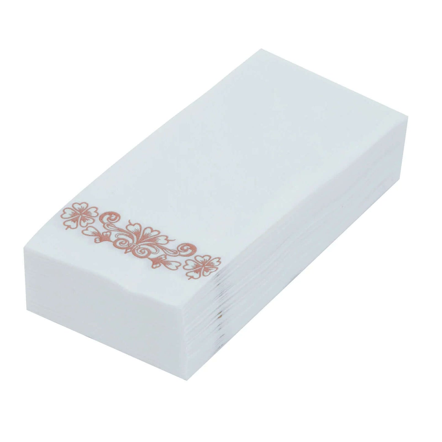 20 Pack White Linen-Feel Dinner Paper Napkins with Rose Gold Floral Print, Premium Cloth-Like Airlaid Disposable Napkins, Soft and Absorbent Guest Towels