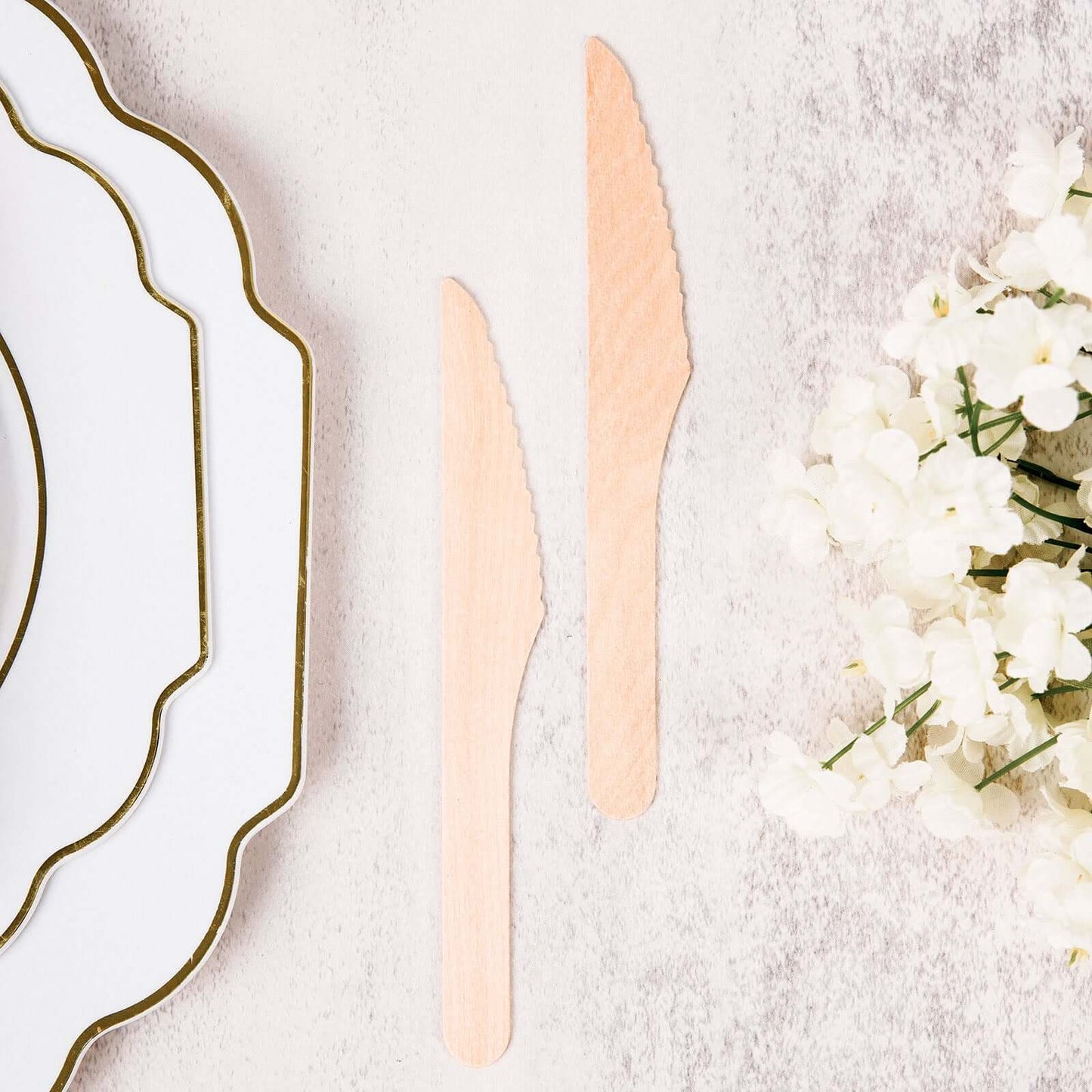 100-Pack Birchwood Knives Natural - Eco Friendly Biodegradable Wooden Utensils for Rustic Themes & Outdoor Parties 7"