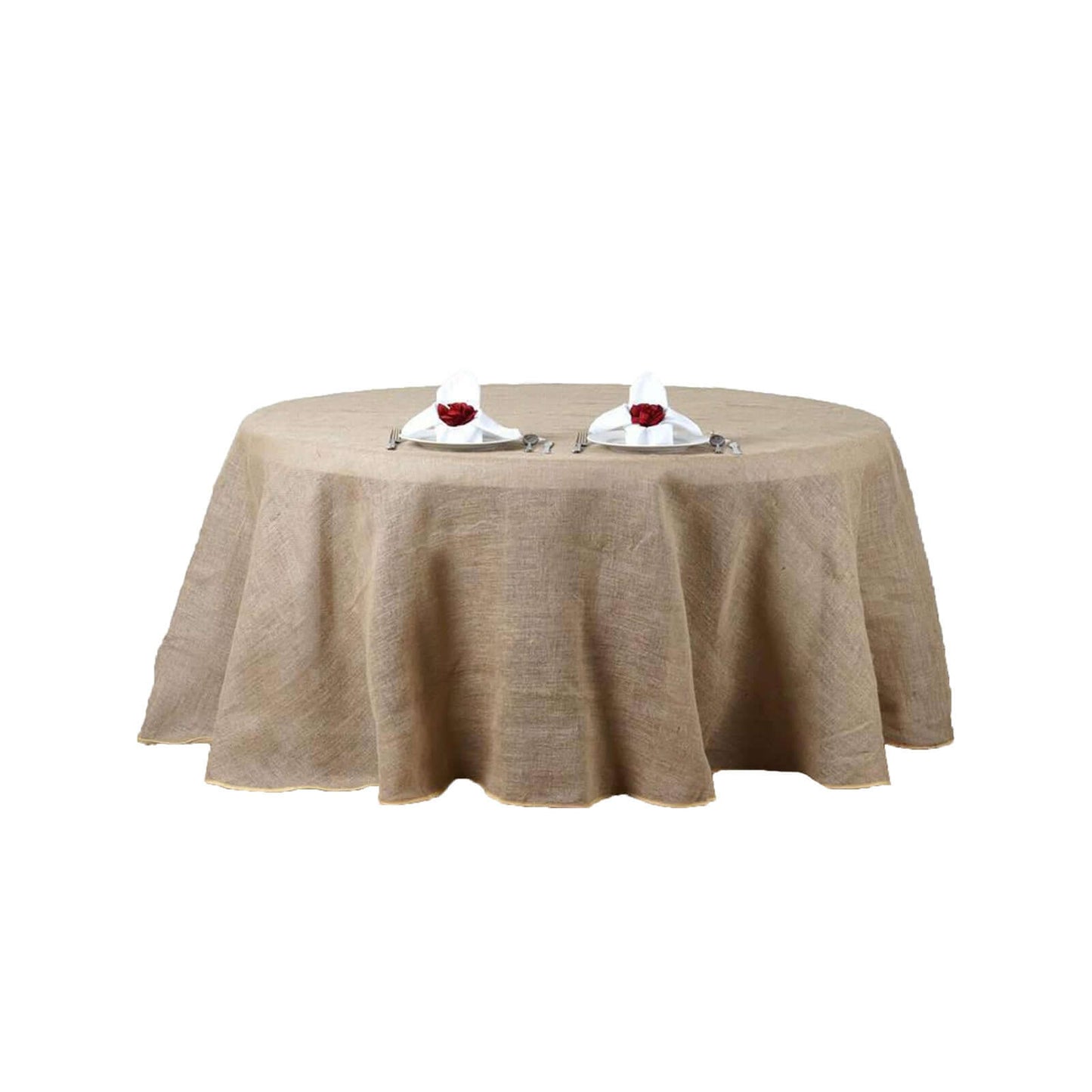 Burlap Jute 120" Round Tablecloth Natural - Rustic Boho Chic Seamless Table Linen