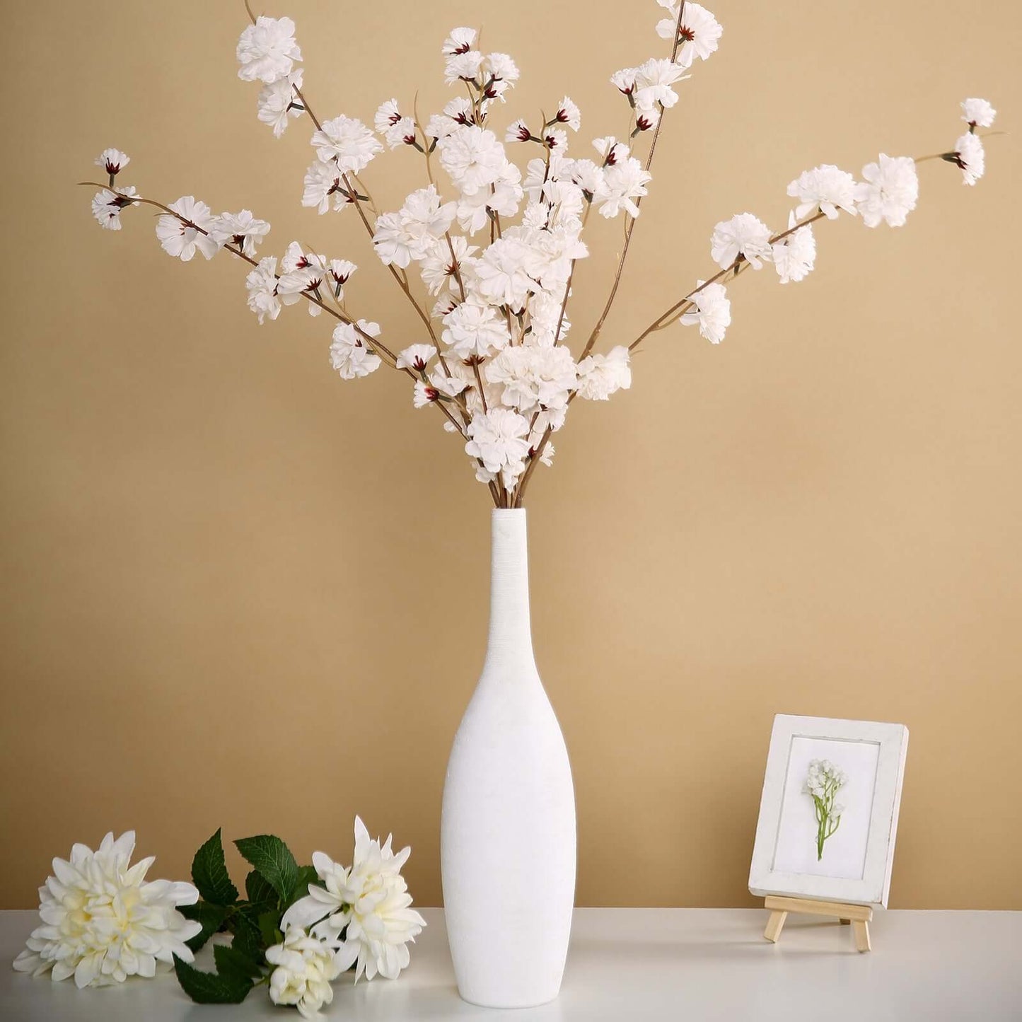 2 Branches 42" Tall Ivory Artificial Silk Carnation Flower Stems