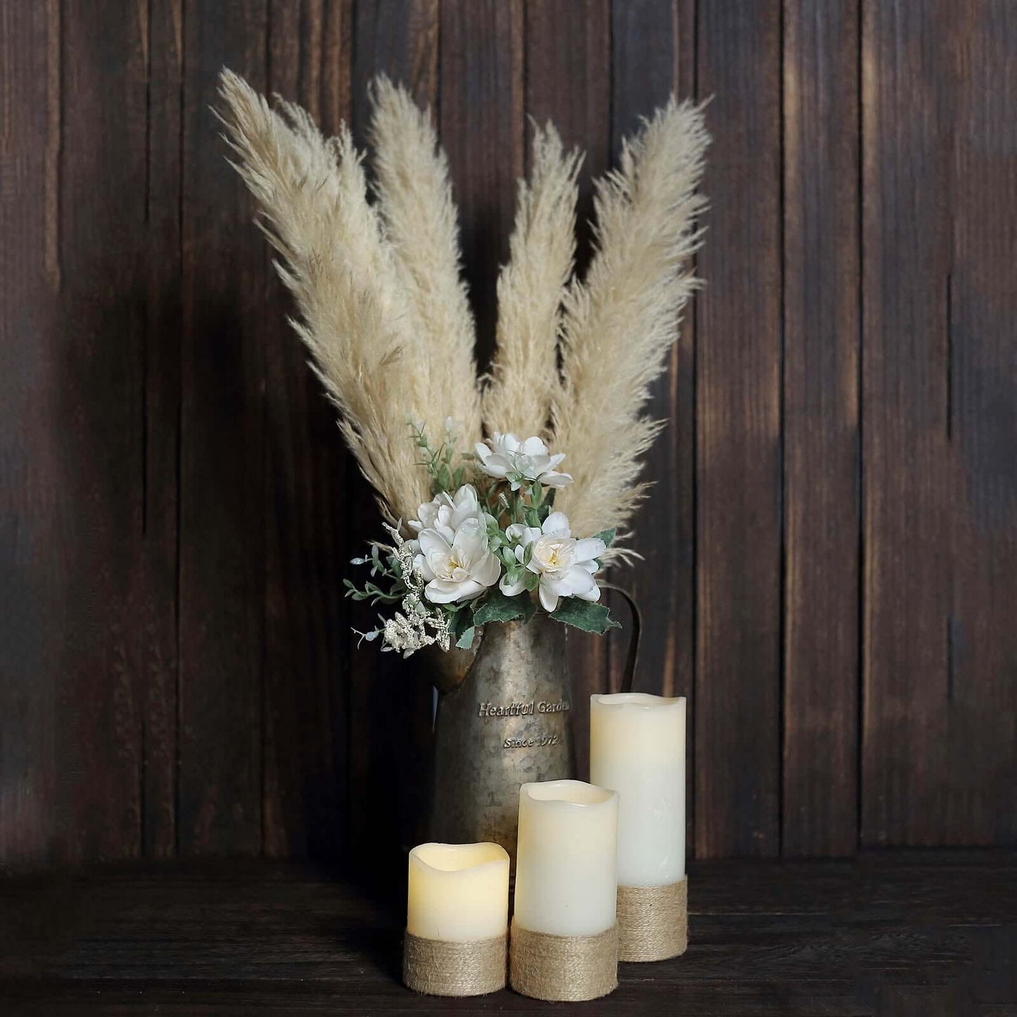 6 Stems Natural Dried Pampas Grass Decor Wheat Tint - Tall Plant Sprays for Boho Chic Vase Displays Backdrops & Event Styling 49"