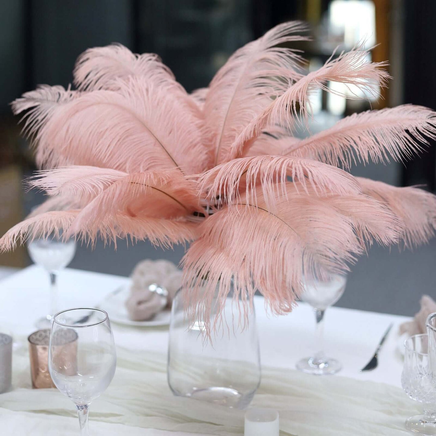 12 Pack 13"-15" Rose Gold Natural Plume Real Ostrich Feathers, DIY Centerpiece Fillers