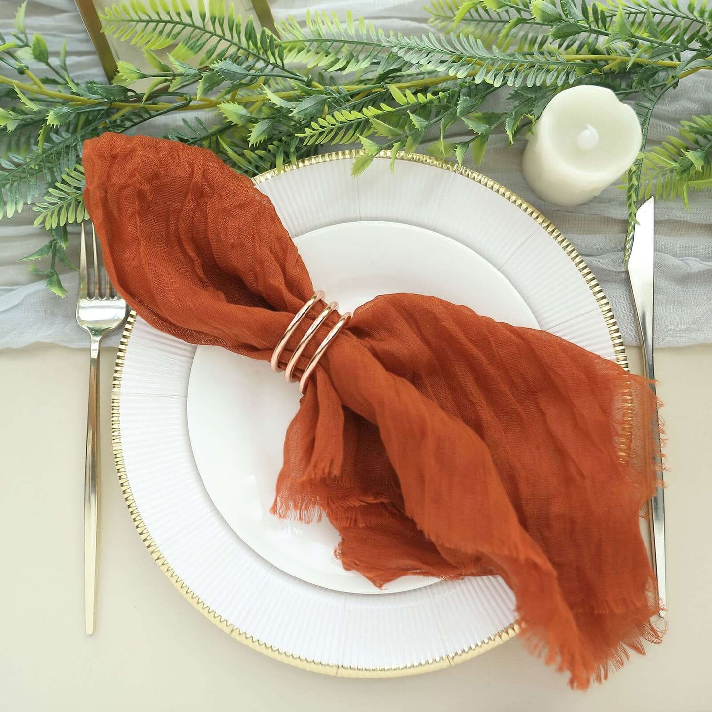 5 Pack Gauze Cheesecloth 24"x19" Napkins Terracotta (Rust) Reusable Dinner Napkins