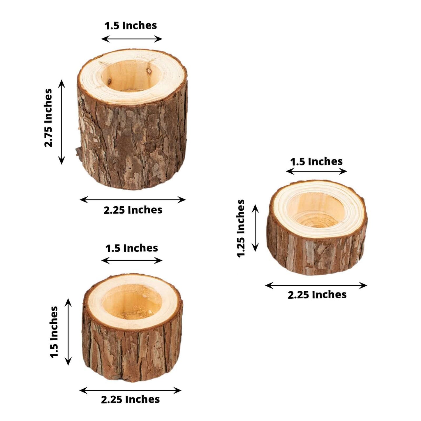 Set of 3 Rustic Wood Slice Votive Candle Holders - Tree Branch Wedding Table DÃ©cor 2.75", 1.5", 1.25"