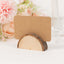 Set of 10 Wood Place Card Holders Rustic Semicircle Design Natural with Brown Paper - Wedding Table Number Display 2.5"