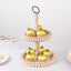 2-Tier Wooden Serving Tray Stand Beaded Design with Metal Handle Natural - Round Rustic Farmhouse Cupcake Display 17"