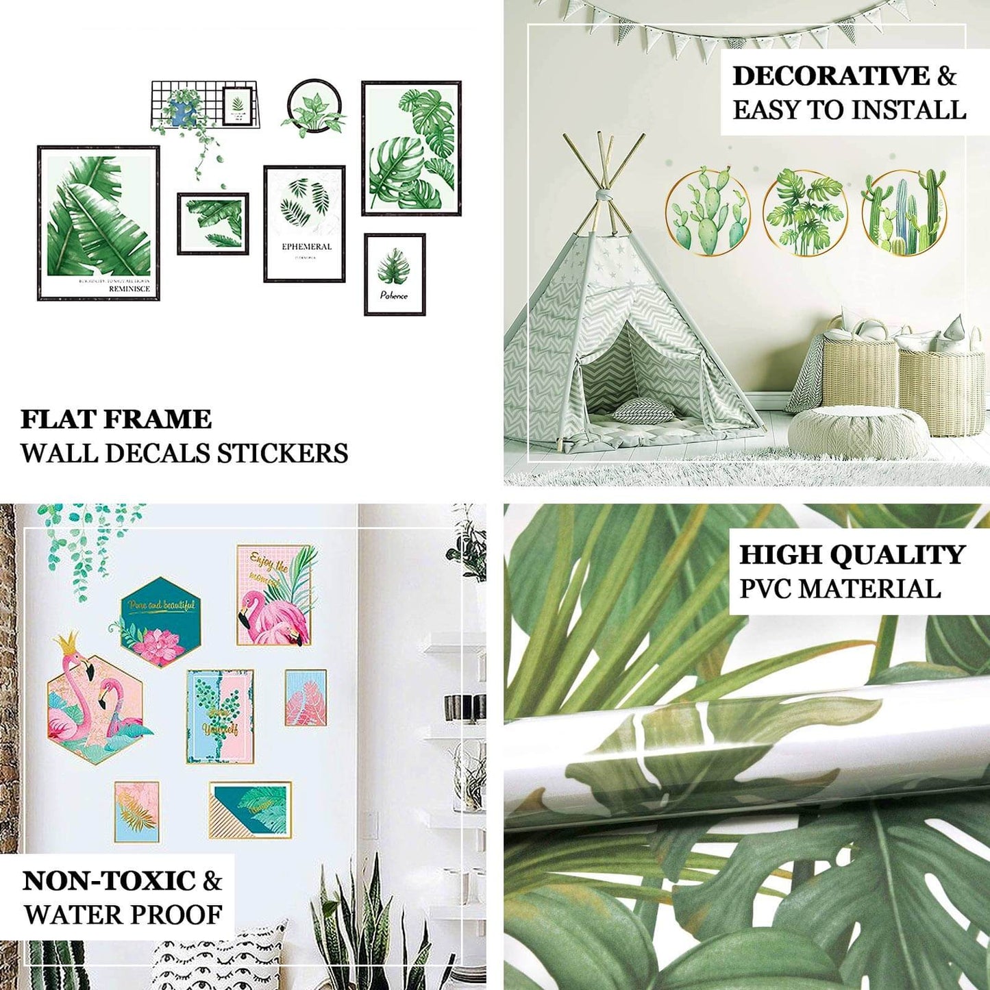 Green Tropical Plant Leaves Flat Frame Wall Decals, Art Decor Stickers