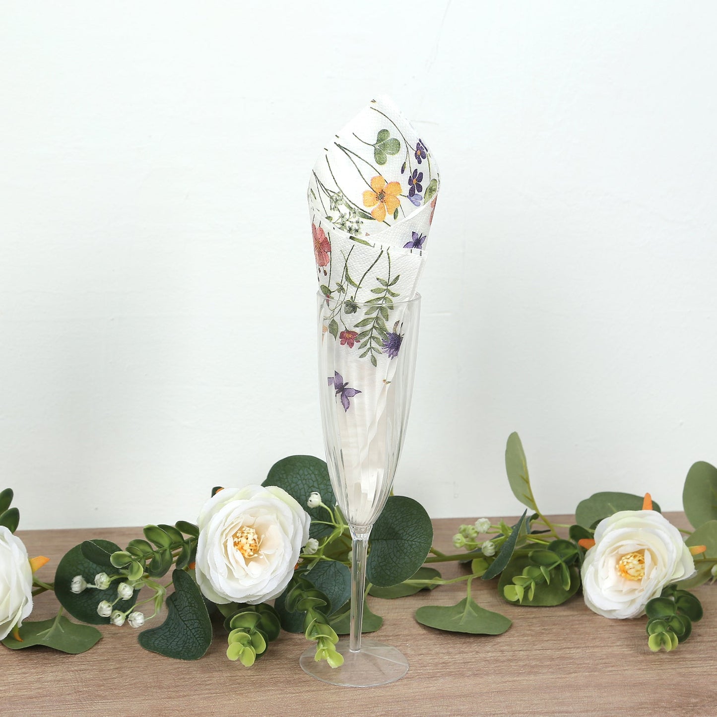 50-Pack Paper Cocktail Napkins with Wildflower Butterfly Design - Disposable 2 Ply Beverage Napkins for Parties 6.5"x6.5"