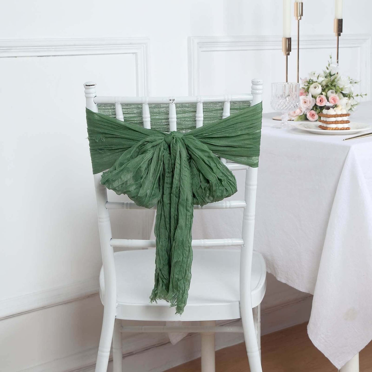 5 Pack Cheesecloth Gauze 16"x88" Chair Sashes Olive Green - Boho Chair Decorations