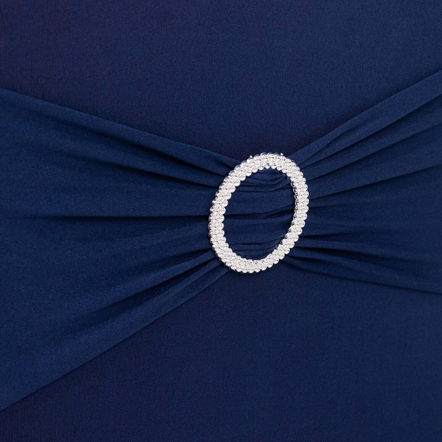 Spandex Chair Cover with Silver Rhinestone Buckled Sash Band Navy Blue - Stretch Fitted Slipcover