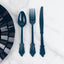 72 Pcs Plastic Silverware Set in Baroque Style Navy Blue - Heavy Duty Disposable Knife, Fork, and Spoon Set