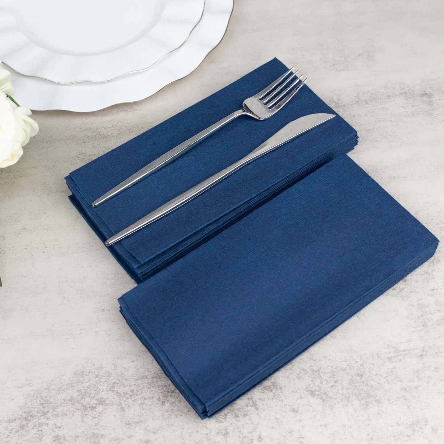 20 Pack Linen-Like Paper 8.5"x4" Napkins Navy Blue - Highly Absorbent & Disposable Airlaid Guest Towels