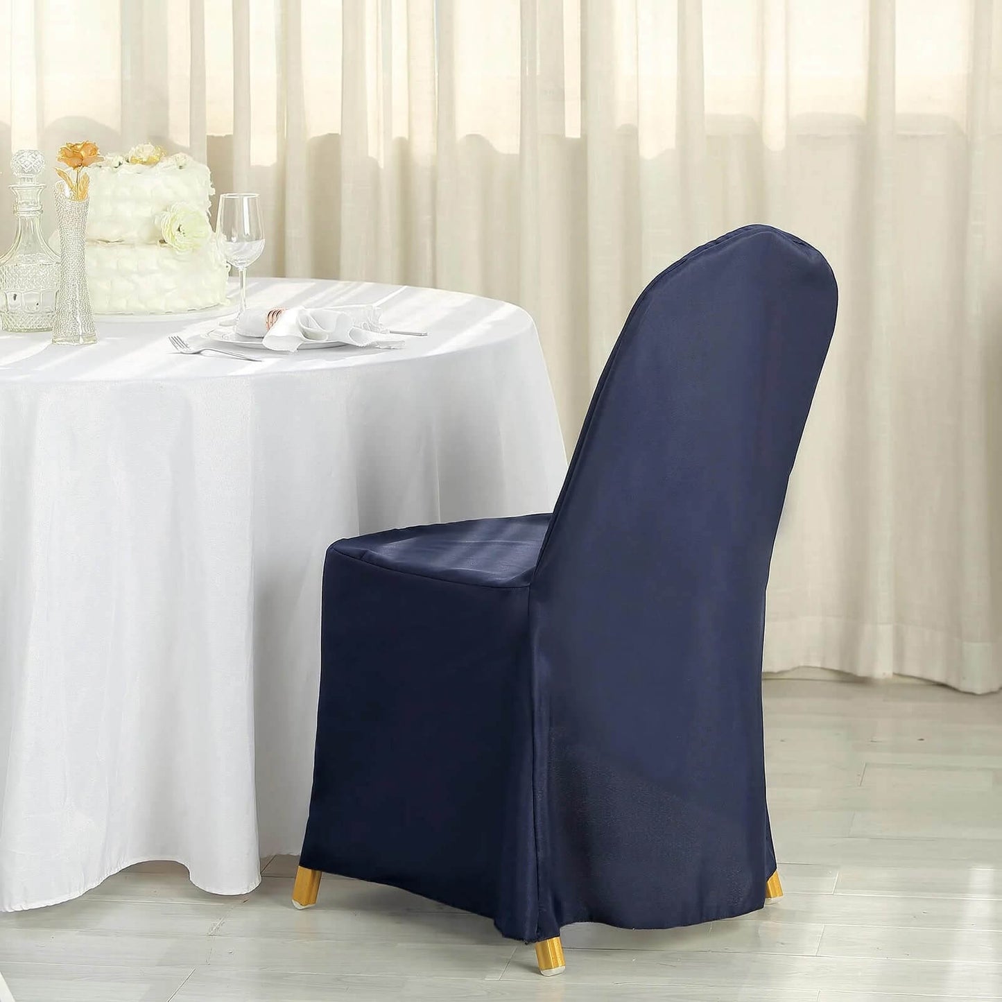 10 Pack Polyester Chair Cover for Banquet Chairs Navy Blue - Stain-Resistant Reusable Slip-On Slipcover