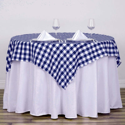Polyester 54"x54" Table Overlay Square Tablecloth White/Navy Blue - Checkered Buffalo Plaid Design for Casual Table Settings