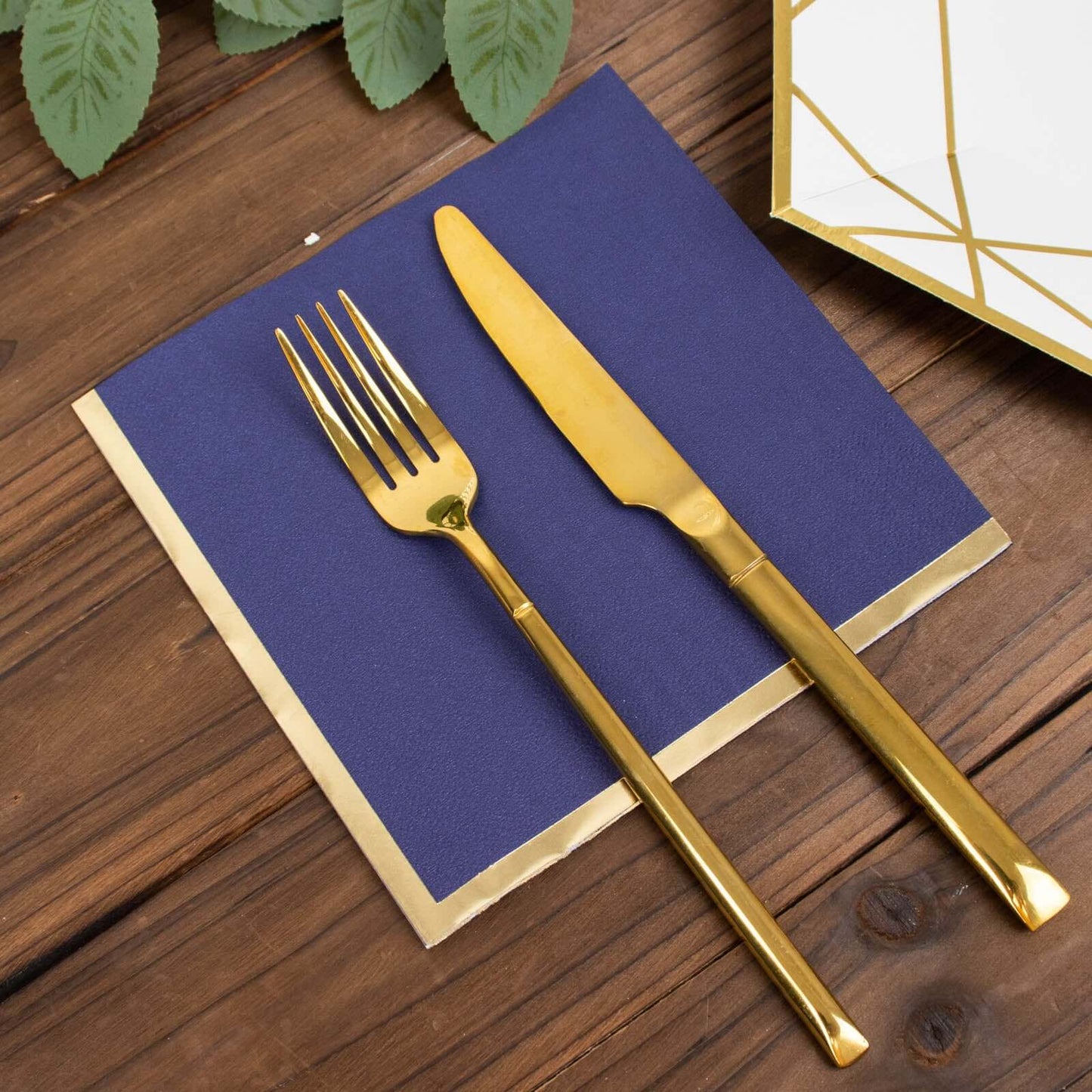 50-Pack Paper Beverage Napkins with Gold Foil Edge Navy Blue - Disposable 2 Ply Cocktail Napkins for Events 6.5"x6.5"