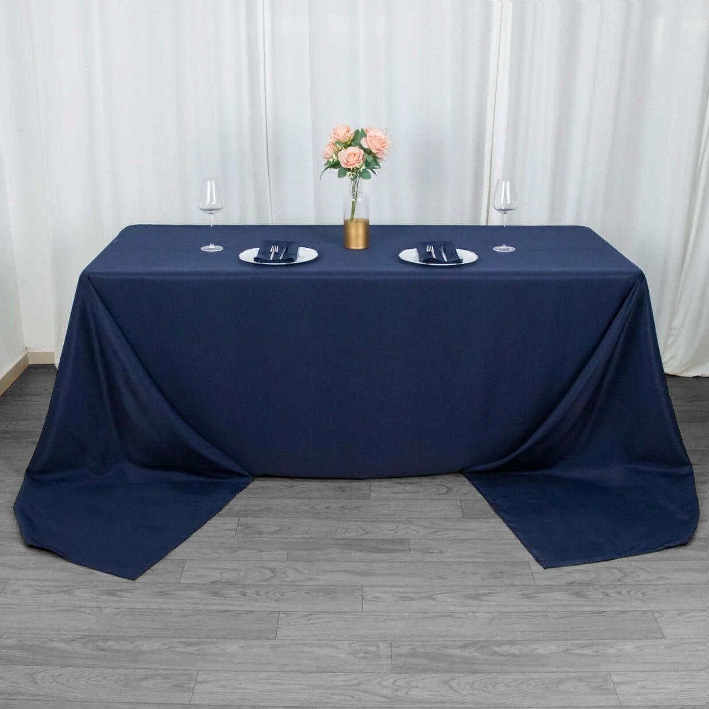 Premium Polyester 90"x156" Rectangle Tablecloth Navy Blue - Seamless 220GSM Stain-Resistant Table Cover