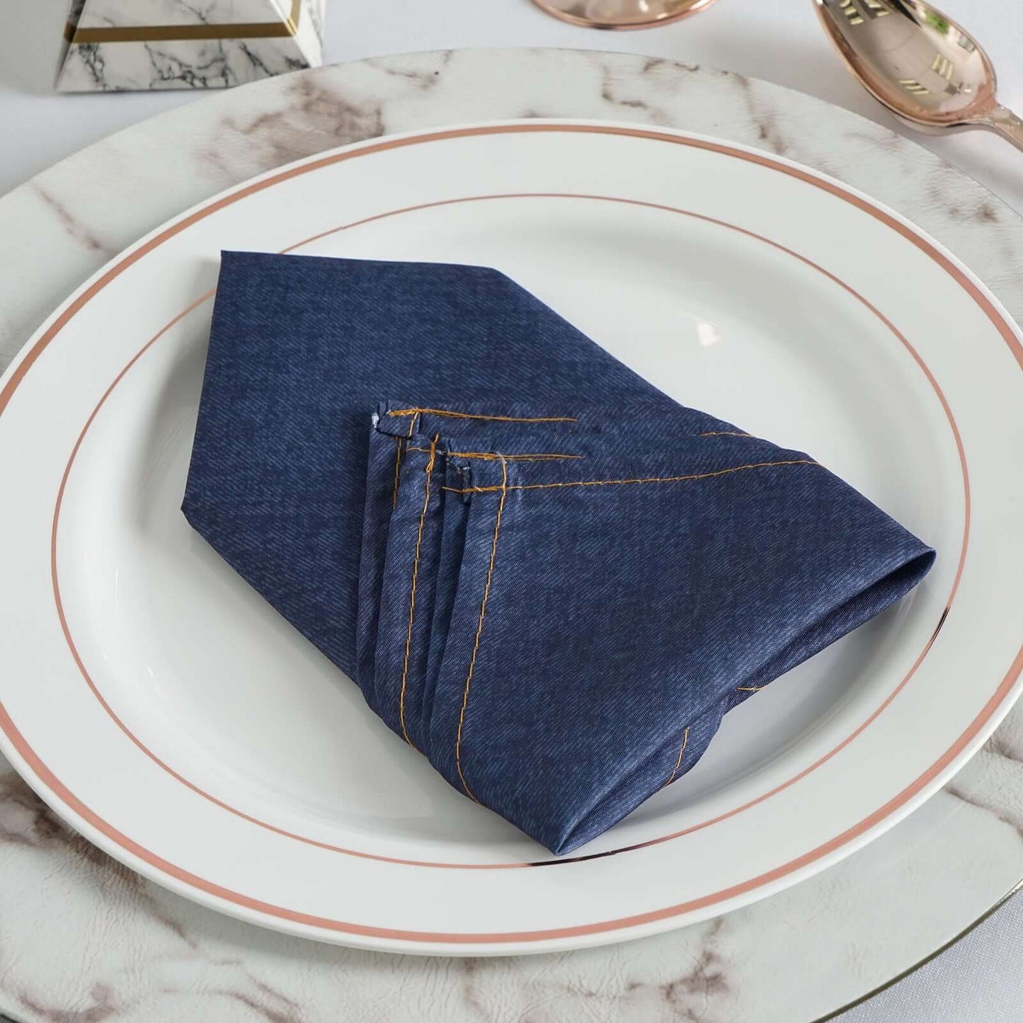5 Pack Polyester 17"x17" Napkins Dark Denim Blue in Faux Denim Style Dinner Napkins for Casual Gatherings & Themed Events