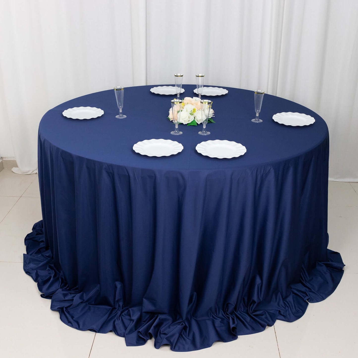 Scuba Round 132" Tablecloth Navy Blue - Wrinkle Free & Stain Resistant Seamless Table Cover
