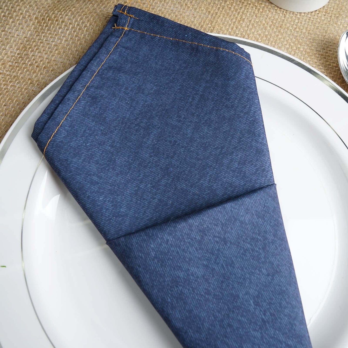 5 Pack Polyester 17"x17" Napkins Dark Denim Blue in Faux Denim Style Dinner Napkins for Casual Gatherings & Themed Events